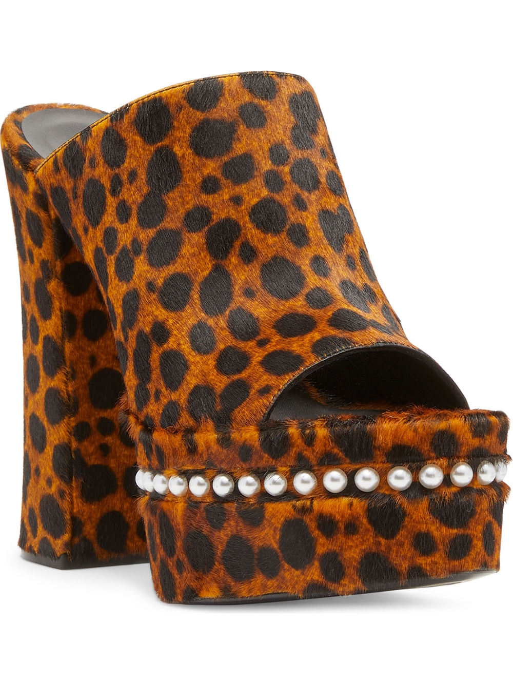 Nwt, Never Worn Stuart Weitzman Leopard Print Platform Pearl Trim Calfskin Slide - Picture 4 of 13